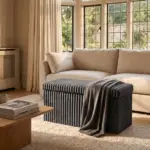 Ribbed Upholstered Storage Ottoman Bench with Lid – Foldable Multi-Use Chest & Seat