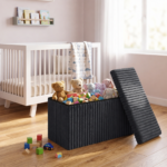 Ribbed Upholstered Storage Ottoman Bench with Lid – Foldable Multi-Use Chest & Seat - Image 5