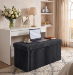 Ribbed Upholstered Storage Ottoman Bench with Lid – Foldable Multi-Use Chest & Seat - Image 6