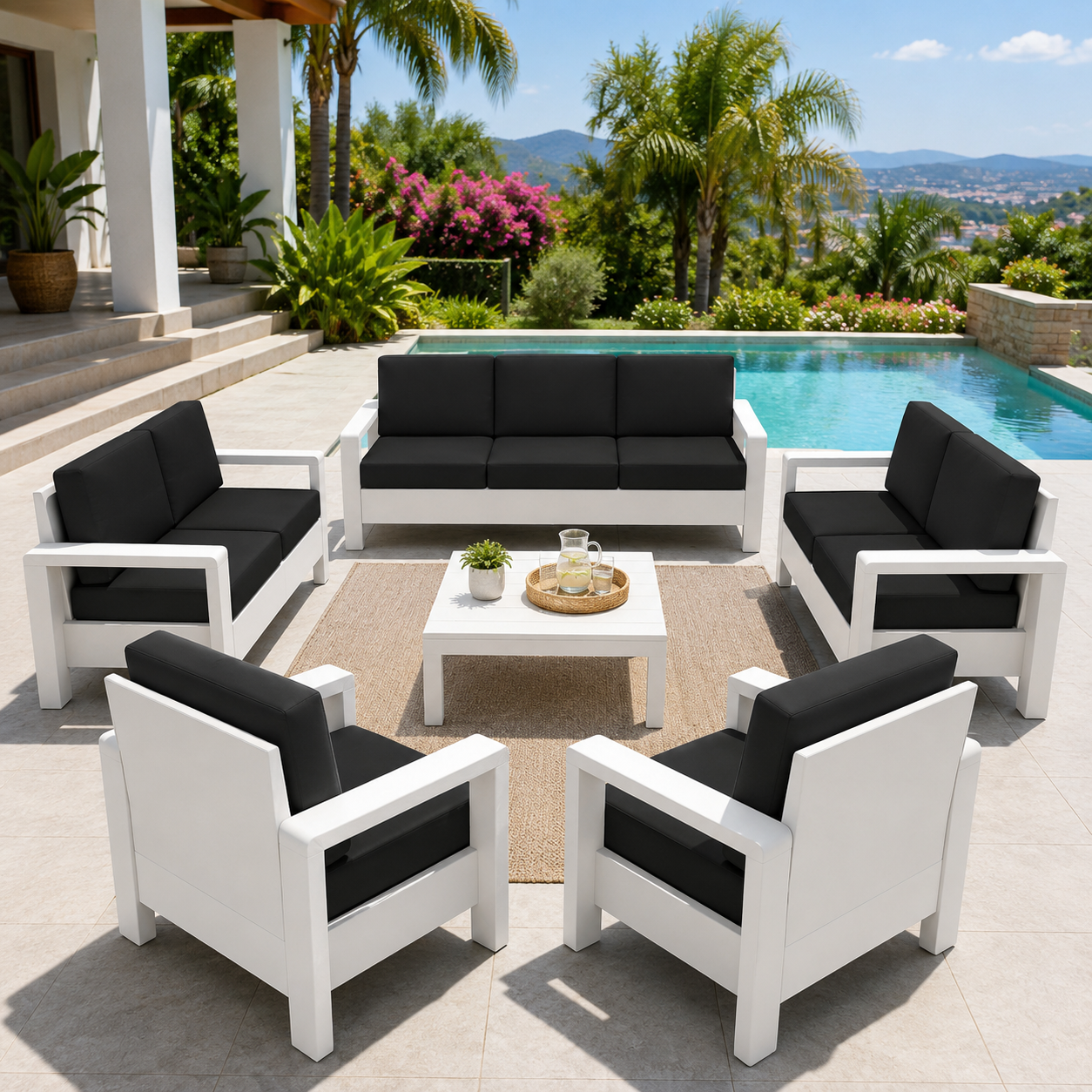 Main-Cushion-Sets Rattan Garden Sofa Chair Patio Seat & Back Cushion Set – Outdoor Thick Padded Cushions with Water-Resistant Removable Covers - Image 1